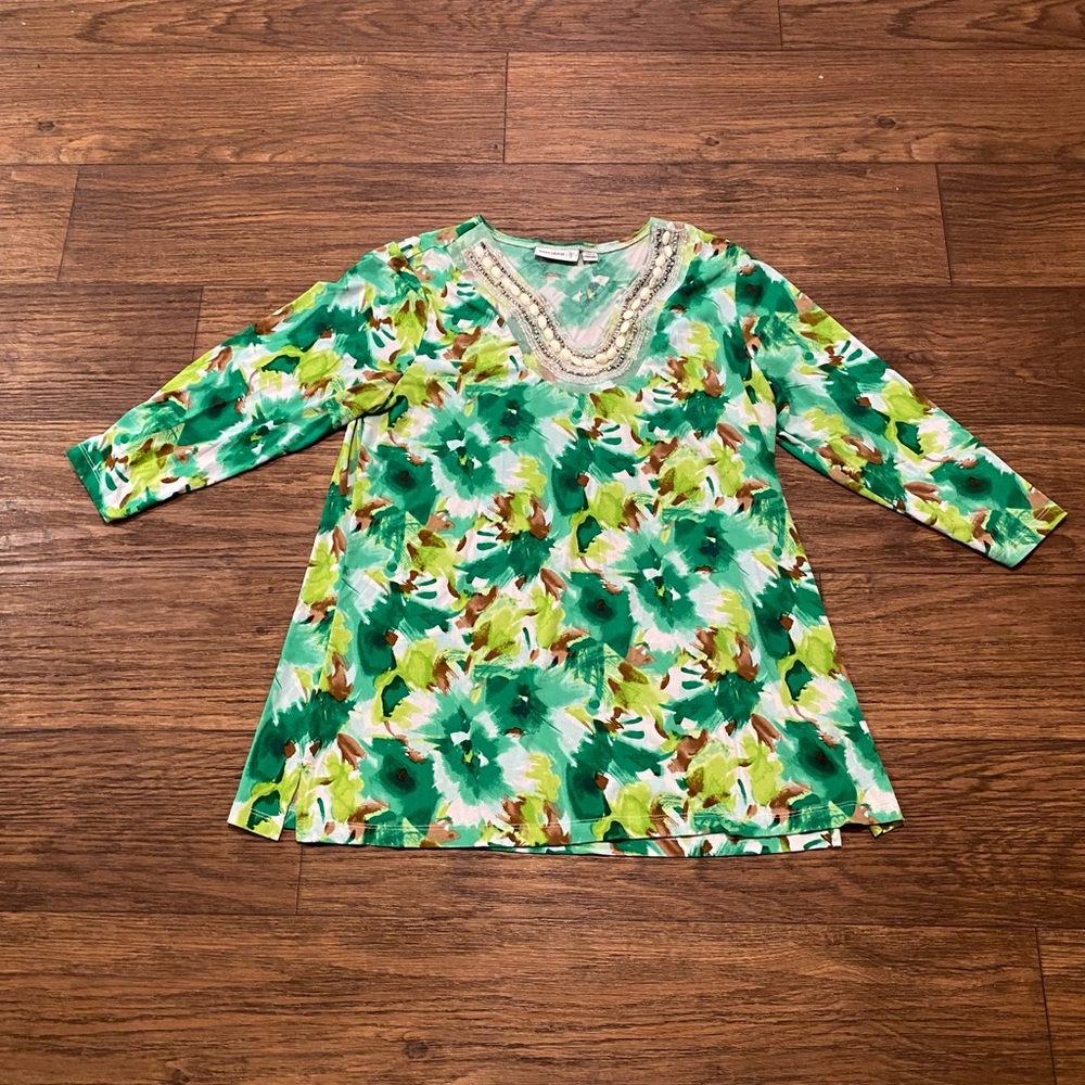 Susan Graver Green Embellished Top